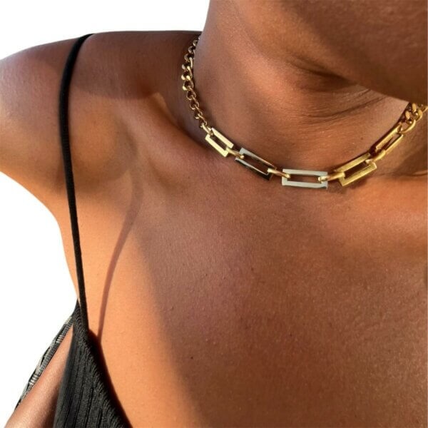 BIJOUX Collier acier inoxydable doré