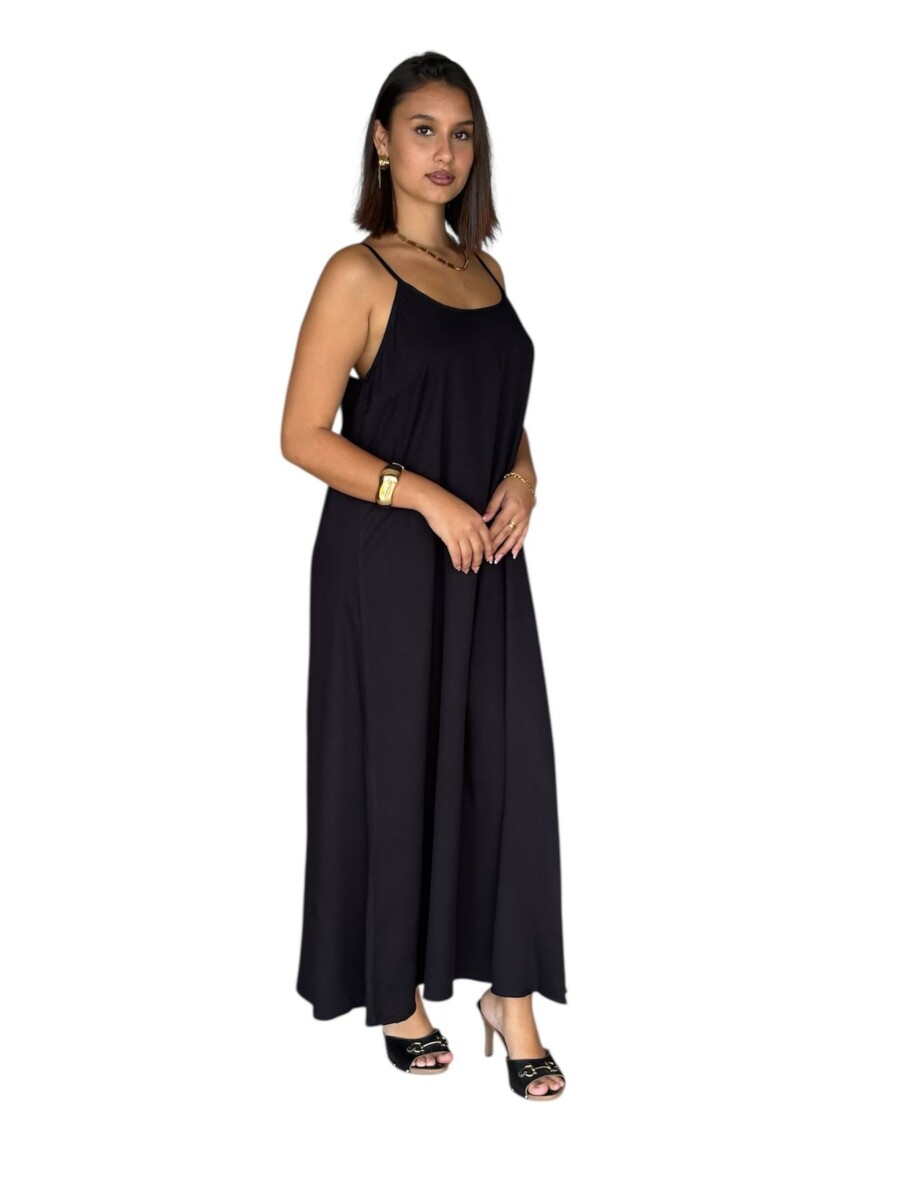 Robe EVA longue fluide 100% viscose – Dos échancré à bretelles fines- noire/blanc