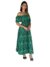 Robe STACY LONGUE 100%viscose – Épaules dénudées, taille smockée et fentes- motif palmiers vert/bleu/jaune