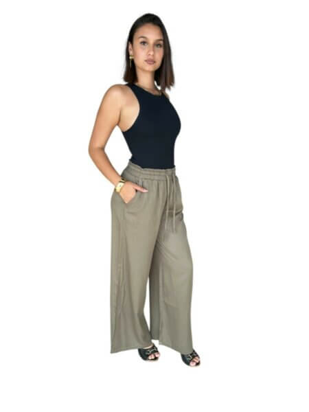 Pantalon MANON-Large Fluide en 100% Viscose – Confort Absolu & Style Décontracté Chic- couleur Moka