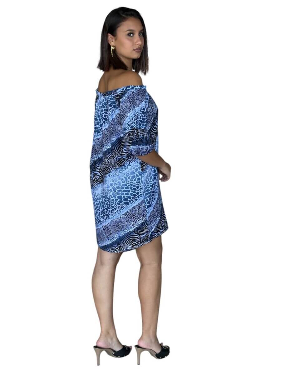 Robe HELENA épaules dénudées en viscose – Coupe fluide, manches volantées – Léopard/zébre/mix – Image 7