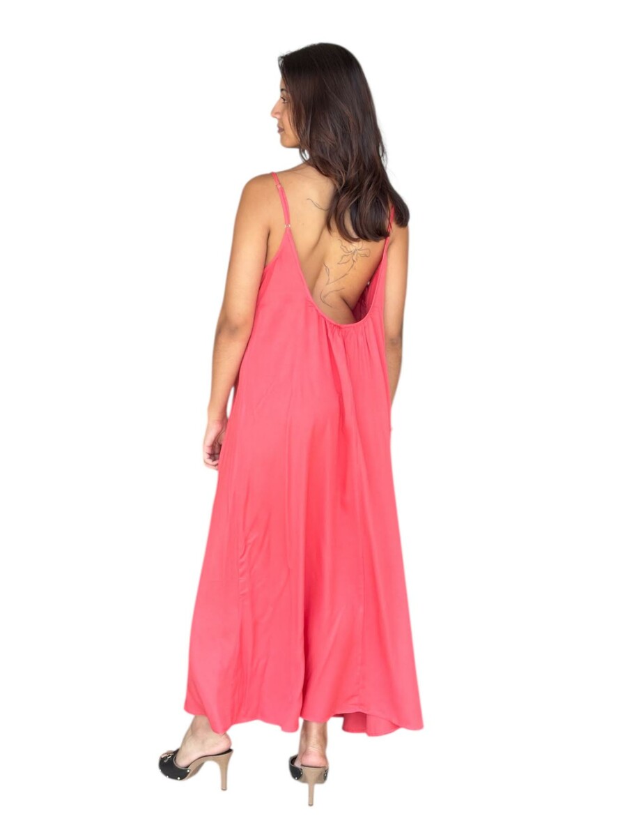 Robe EVA longue fluide 100% viscose – Dos échancré à bretelles fines- couleur corail/fushia – Image 2