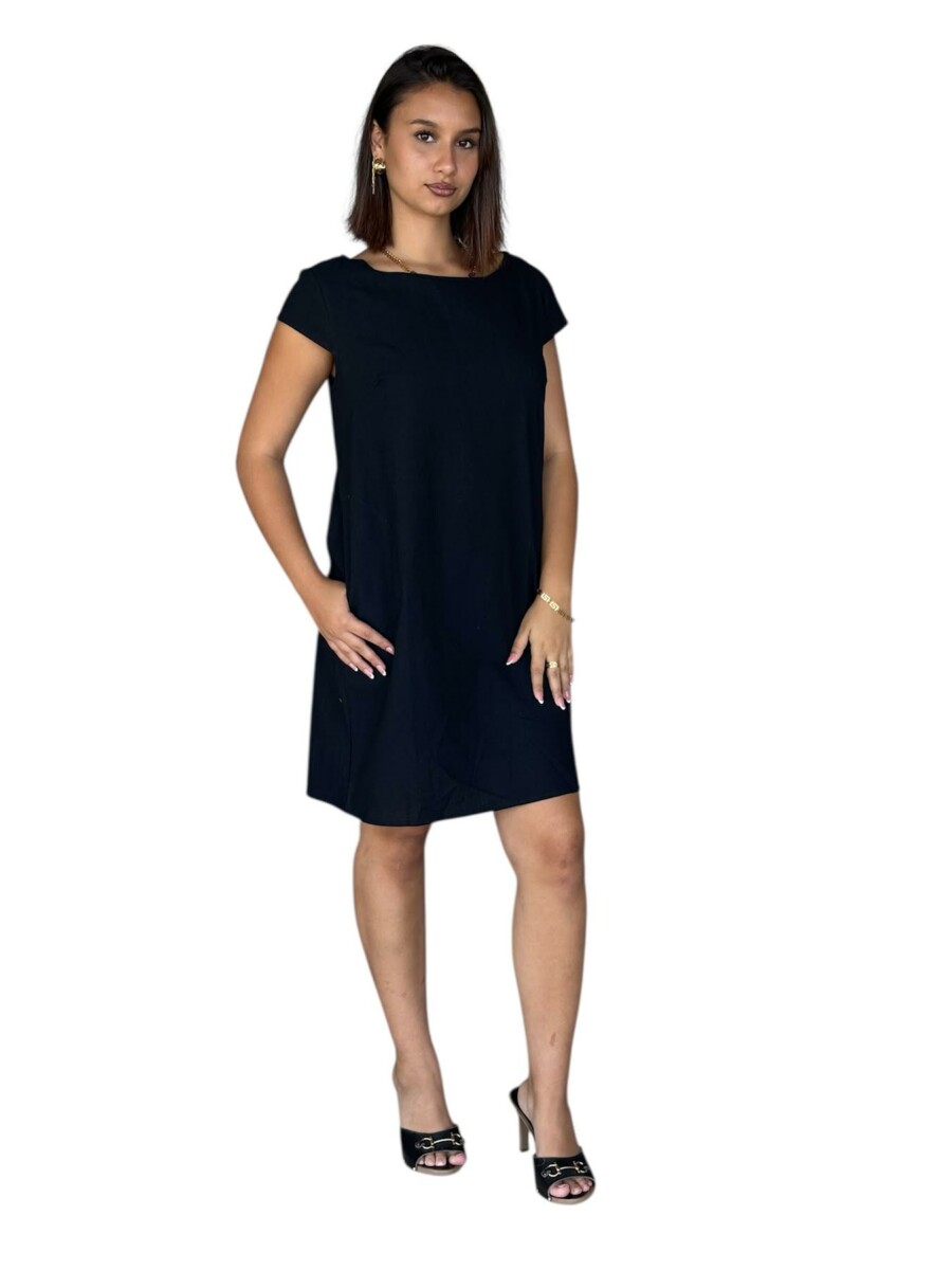 Robe LÉA COURTE 100% coton – Coupe droite avec poches latérales- couleur noire