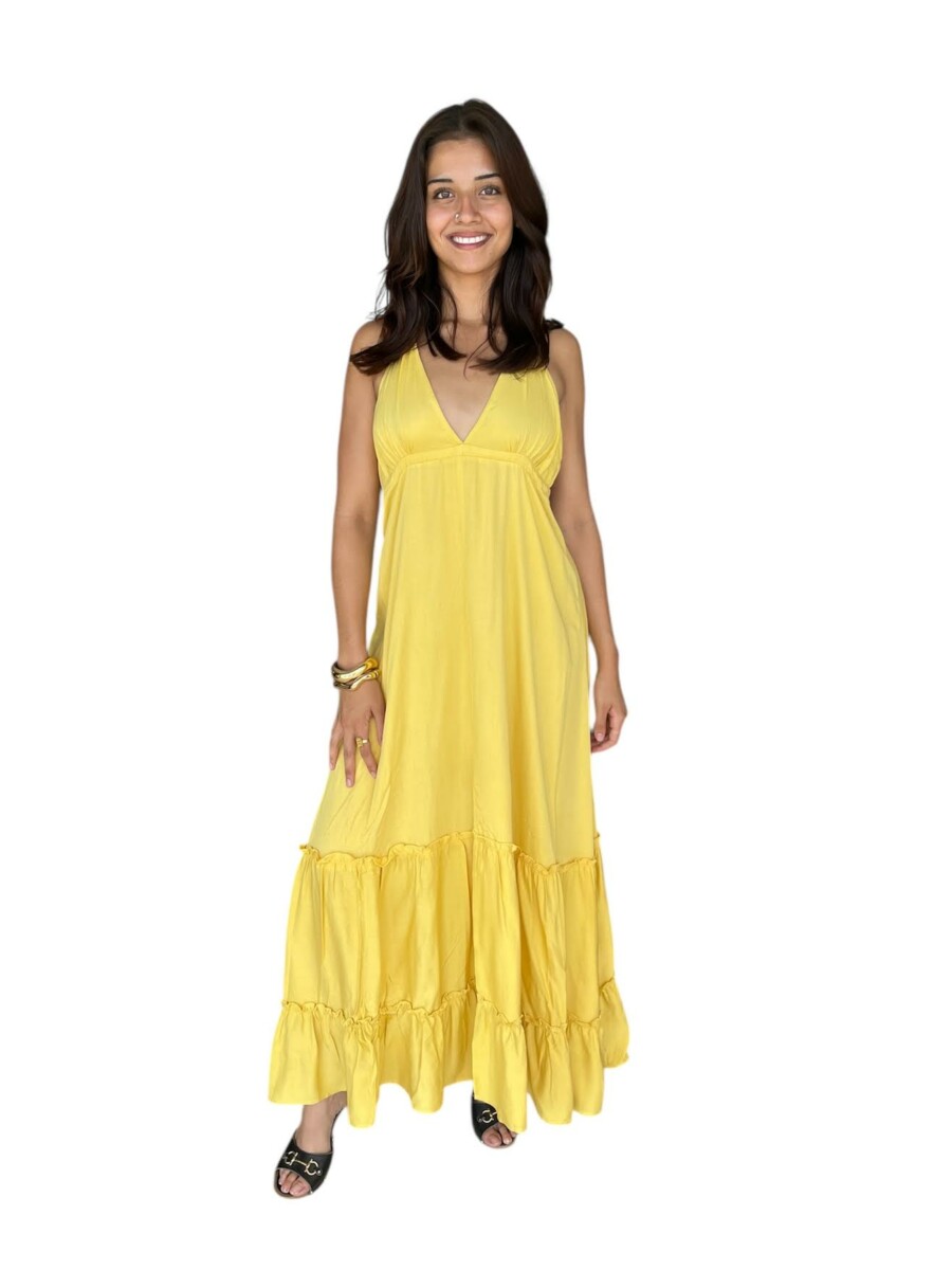 Robe ANAÏS longue 100% viscose à laçages – Dos nu & fente centrale- corail/ jaune passion – Image 2