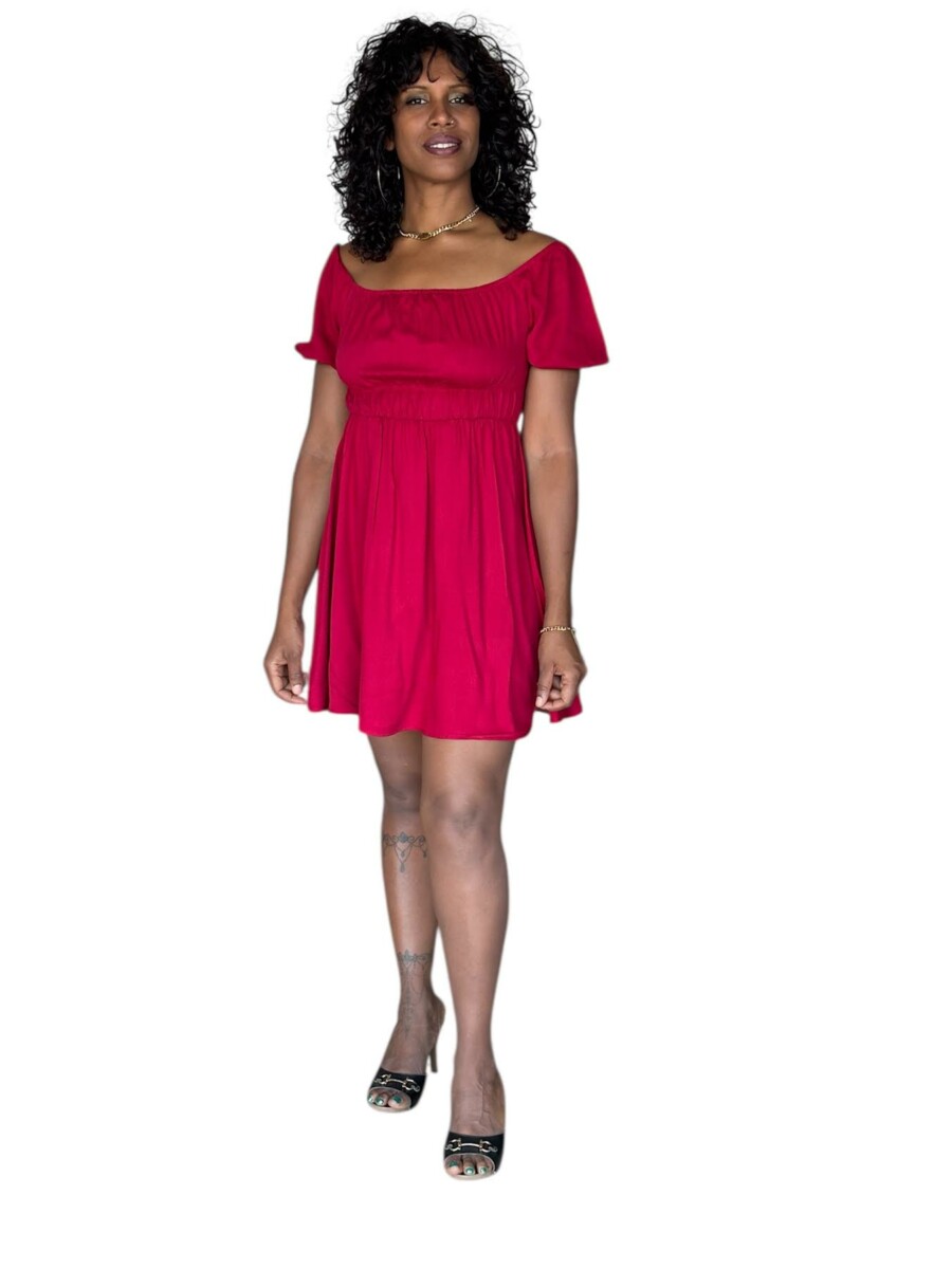 Robe STACY COURTE épaules dénudées en viscose – Taille smockée, manches ballon- orange/bordeaux – Image 6