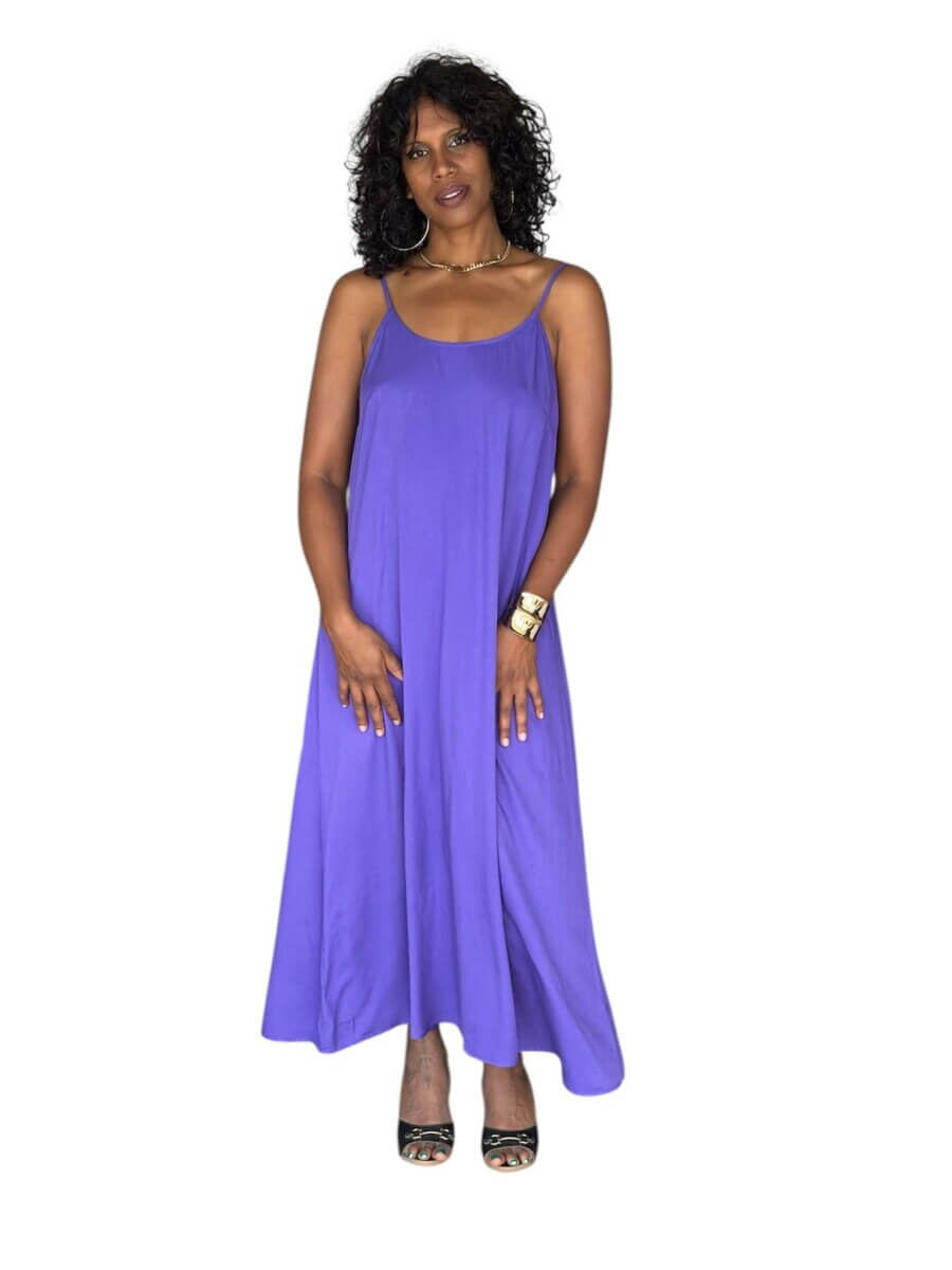 Robe EVA longue fluide 100% viscose – Dos échancré à bretelles fines