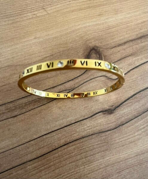 Bracelet chiffres romain en Acier Inoxydable Plaqué Or PVD – Pierres Lumineuses
