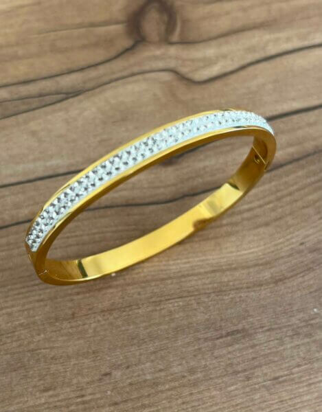 Bracelet  en Acier Inoxydable Plaqué Or PVD – Pavage de Pierres Lumineuses